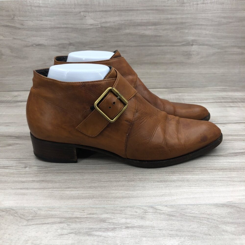 A. Testoni Ankle Boots Women's EU 39 Brown Leather Monk Strap Vintage Booties